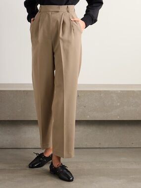 The Frankie Shop Bea Pleated Trousers, Beige, Size S, High Waist